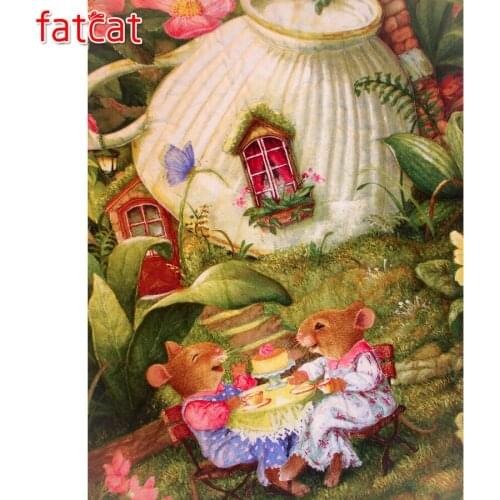 FATCAT Rabbit afternoon tea 5d diy diamond painting kits full square round drill diamond embroidery sale wall decoration AE3008