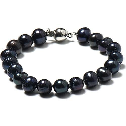Smooth 8-9mm Brightly Black Freshwater Natural Pearls For Manual DIY Bracelet 7.5inch Making jewelry For Gifts H497