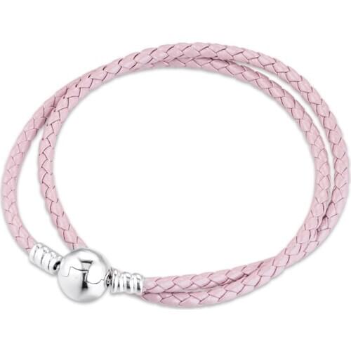 GPY Bracelet Light Pink Leather Double Bracelets Women Pulseira Hombre Feminina Masculina Pulseras Silver 925 Sterling jewelry