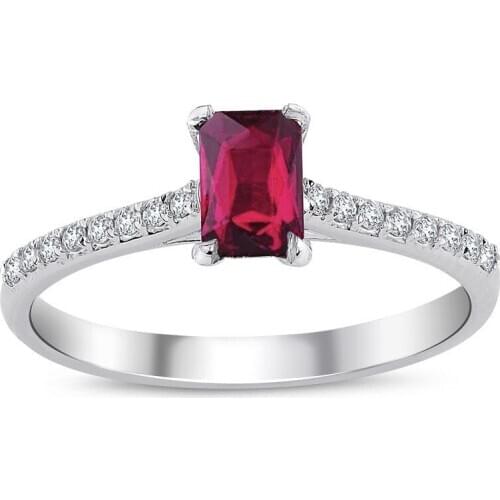 Symbol Gold 0.80 Carat Diamond Ruby Ring Baguette Chic Jewelry LoverRings Engagement Anniversary Wedding For Women