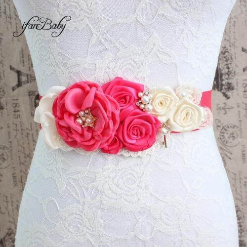 Fashion wedding Sashes rhinestone Pattern fabric flower sash Women belt
