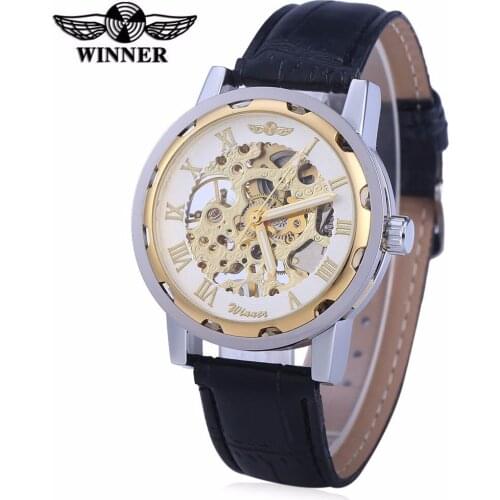 Winner Top Brand Skeleton Design Men Automatic Watch Erkek Saat Relogio Male Clock Reloj Hombre Montre Luxury White Gold Leather