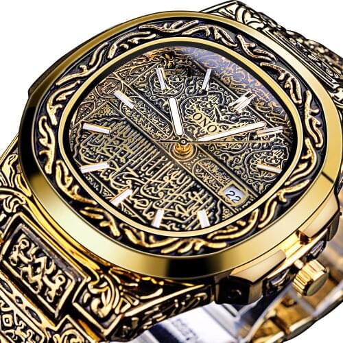 ONOLA Golden Quartz Watch Men Calendar Wristwatch Luxury Waterproof Mens Outdoor Watches Retro Clock Gift Relogio Masculino