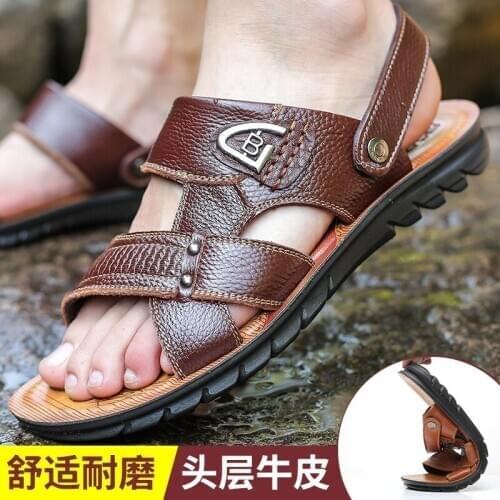 2019 summer new mens casual beach leather sandals