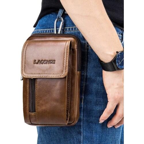 Men Waist Bags Genuine Leather Creative Delicate Multi-function Fashion Phone Pouch Belt Bag Shoulder Crossbody Waist Pack