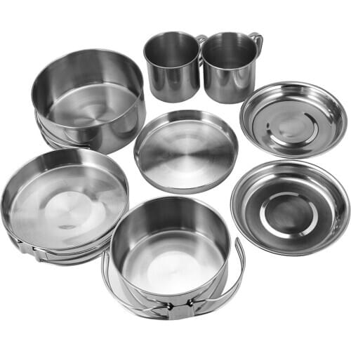 8pcs Outdoor Camping Pot Set Cooking Set Cookware Tableware Cooking Teapot Picnic Tableware Kettle Pot Frying Pan 8pcs/Set