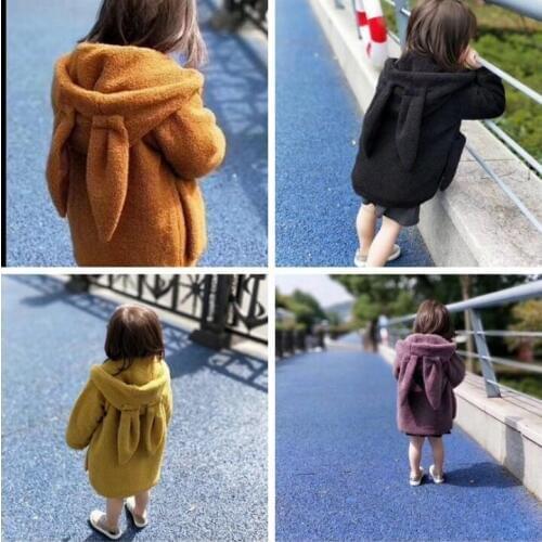 2017 winter new baby kids girls cute rabbit ears hooded thick jacket children girl cotton casual warm jackets coats