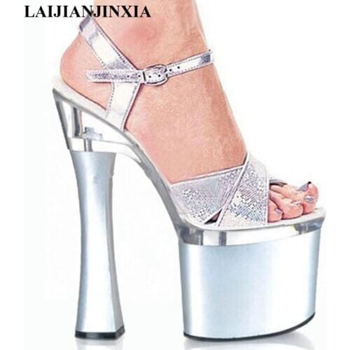 New 7 inch Comfortable thick heel shoes sexy glitter high-heeled sandals 18cm spool Dance Shoes