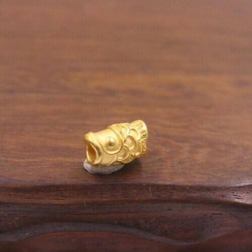 New Pure 24K 3D Yellow Gold Bead 12X8mm Mini Fish DIY Bead Symbol Of Luck