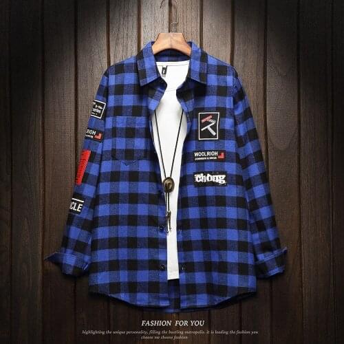 Autumn Plaid Shirt Men Long Sleeve Plus Size Mens Shirts Japanese Streetwear Hip Hop Korean Casual Shirt Men Clothes