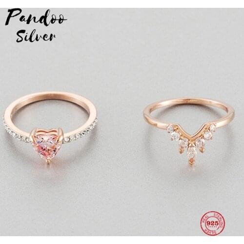 PANDOO Fashion Charm Pure 925 Silver Original 1:1 Copy, Sweet Love Style Fashion Wild Ring Ring Female Luxury Jewelry Gifts