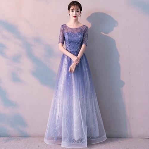 Sexy Blue Long A-line Tulle Evening Dress 2021 New Sparkly Exquisite Sequins Backless Lacing Up Prom Party Gown
