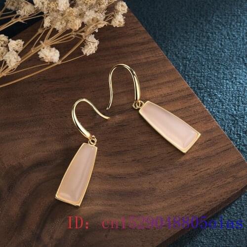 White Jade Earrings Fashion Zircon Natural Gemstone Jewelry Women Chalcedony Charm 925 Silver Amulet Gifts Crystal