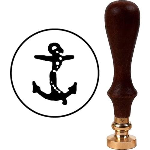 Wax Seal Stamp with Brown Wood Handle & Round Brass die - Anchor
