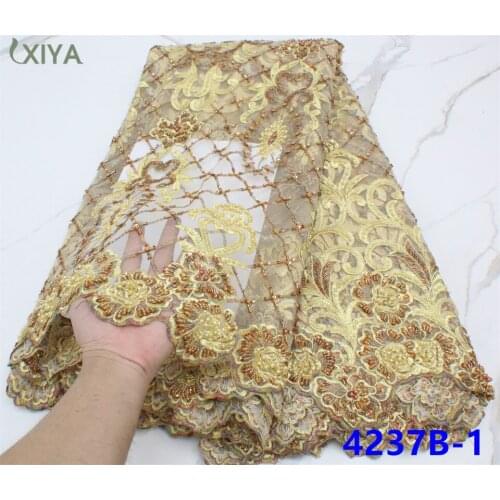 High Quality African Handmade Beads Lace Fabric Nigerian Mesh Laces Fabrics with Beads French Net Tulle Lace Fabric APW4237B