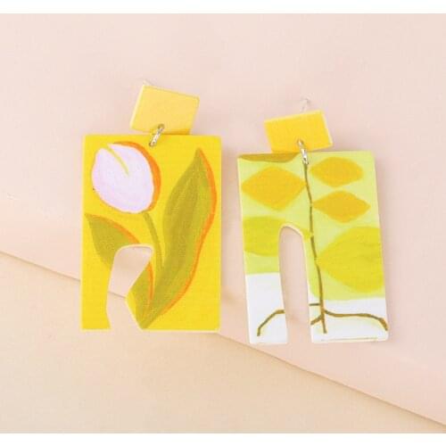 Exaggeration Yellow Contrast Color Acetate Arcylic Earrings for Women Resin Large Geometric Asymmetric Drop Earrings Brincos