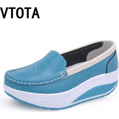 VTOTA Womens Platform Casual Shoes For Women Genuine Leather Woman Swing Wedges Woman Shoes Breathable Walking Cheap Shoes X728