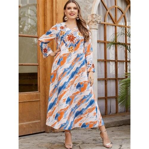 Women Muslim Print Loose Long Maxi Dress Dubai Abaya Muslim Kaftan Turkey Caftan Islamic Clothing Eid Ramadan Moroccan Gown Robe