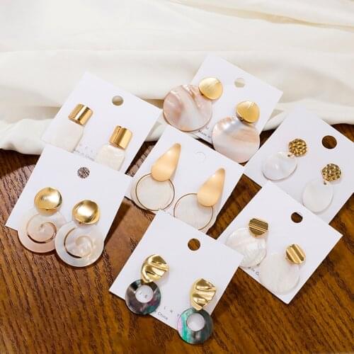 AENSOA Alloy Head Irregular Oyster Shell Drop Earrings For Women Geometric Statement Ocean Beach Earrings Party Fashion Jewelry