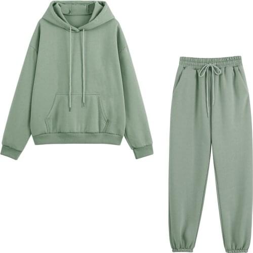 Women Fleece Tracksuits Two Pieces Set Hoodies Oversized Sweatshirt Pants Solid Color Hoodie Suits Female Casual Sport Outfits