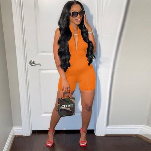Summer Women Solid Sleeveless Zipper Front Romper Sexy Solid Backless Sportswear Biker Playsuit Fashion Y2K Clubwear Playsuits