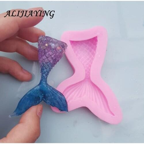 1Pcs DIY Christening Mermaid Tail Silicone Mold Fondant Cake Decorating Baking Tools Handmade Soap Mold Fish Fork tail D0562
