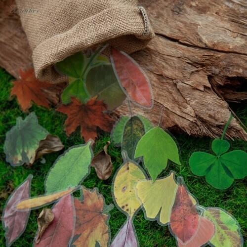 30pcs Vintage Artificial leaves Maple leaf PET Paper sticker package DIY diary Journal decoration sticker album scrapbooking