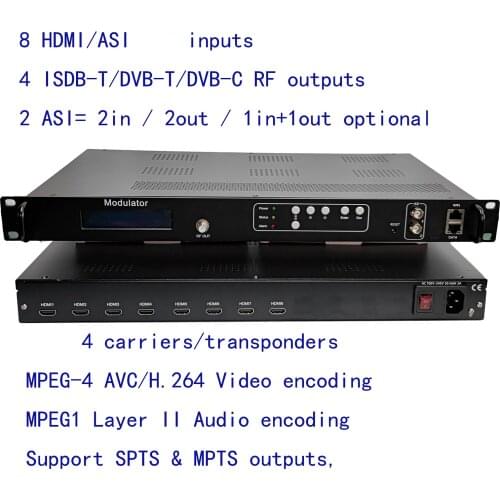 4 carriers 8 HDMI to DVB-C/DVB-T/ISDB-T encoder modulator Digital TV Headend QAM RF Modulator VEK-3782I-8