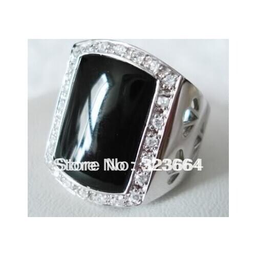 Noble Obsidian Inlay Crystal Ring Size:9 AAA