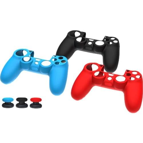For PlayStation 4 Controller Case Silicone Protective Cover + 2pcs Raised Thumb Grips for PS4 Controller
