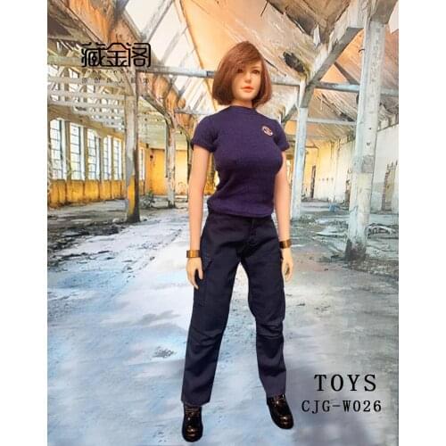 CJG-W026 1/6 Scale Female Clothes Policwoman T-shirt Pants Fit For 12'' TBL UD LD OB Seamless Body