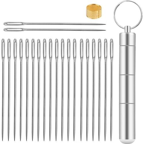 LMDZ Home DIY Embroidery Large Eye Sharp Point Needles With Storage TubeLeather Needle Embroidery Thread Yarn Knitting Needle