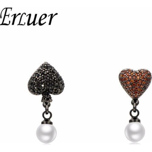 ERLUER wedding earrings for women Heart shaped crystal imitation pearl jewelry Girl zircon summer Dangle Earrings jewellery