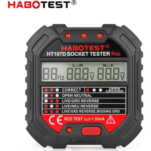 Habotest HT107 Socket Tester Pro Voltage Test RCD 30mA Socket Detector UK EU Plug Ground Zero Line Plug Polarity Phase Check