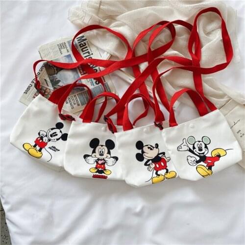 Disney Canvas Mickey Mouse Handheld Shoulder Bag Childrens Bag Korean Cartoon Girls Messenger Bag Coin Purse