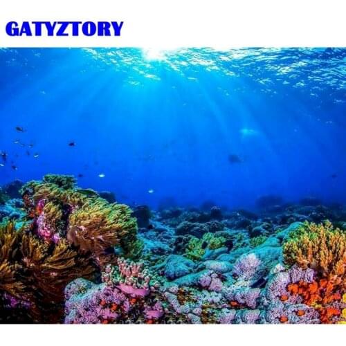 GATYZTORY Oil Painting By Numbers Ocean Animals DIY For Adults Home Decoration Coloring By Numbers Fish And Coral Wall Art Pictu
