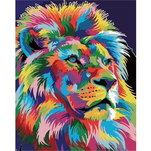 Painting By Numbers DIY Dropshipping 40x50 50x65cm Bright colored lions Animal Handmade Gift For Adult Unique Gift Home Decor