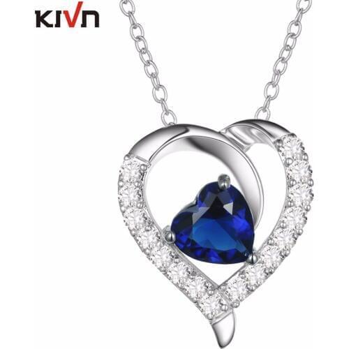 KIVN Fashion Jewelry Royal Blue Pave CZ Cubic Zirconia Women Girls Heart Wedding Bridal Necklaces Promotion Birthday Gifts