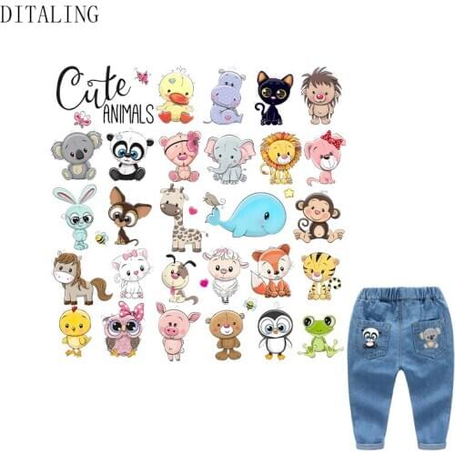 Cute Animals Stickers On Clothing DIY Children T-Shirt Patch Cat Rabbit Whale Thermo-Sticker Fabric Patches Appliques On Clothes