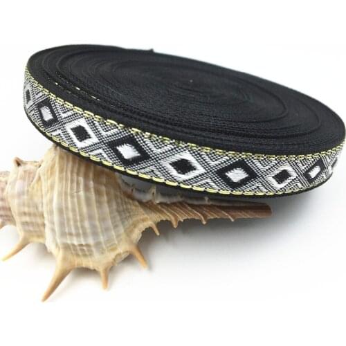 Fashion design 2018 NEW wholesale 12mm 20yards/lot dark blue Geometric Pattern Woven Jacquard Ribbon For Dog Chain/bag belts