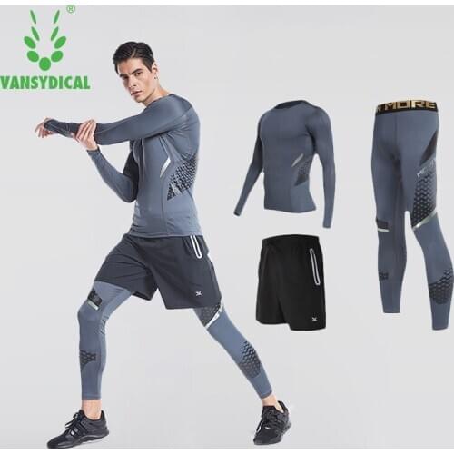 Vansydical 2018 Men Compression Suits Men Breathable Running Suits Mens Sports Shirt Compression Pants 3pcs Gym Workout Clothing