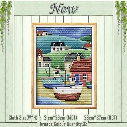 Harbour scenery home decor painting Cross Stitch DMC chinese 14CT 11CT Counted printed on canvas Embroidery sets Needlework kits