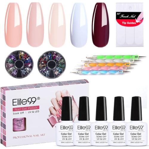 Elite99 Soak Off Manicure Tools Set Nail Art Varnishes Gel Lacquer Nail Gel Set with UV LED Lamp Dryer 5PCS Nail Gel Polish Kit
