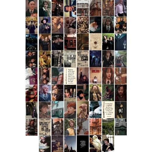 70 Pieces Potter Movie Scenes And Characters Poster Collage Set Poster Set 10 cm x 15 cm Thick Greaseproof Paper Colorful