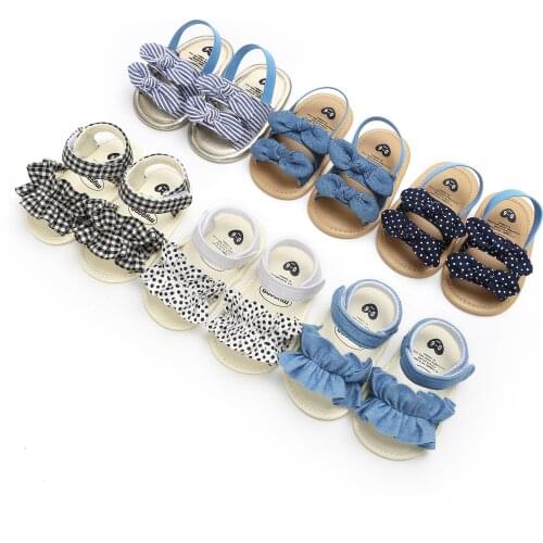 2021 New Baby Girls Sandals Soft Infant First Walkers Shoes Polka Dot Bowknot Plaid Striped Princess Shoes