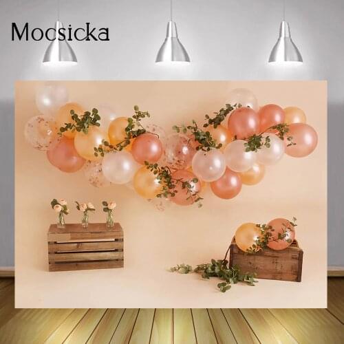 Newborn Girl Portrait Photography Backdrop Floral Kids Birthday Cake Smash Background Balloons Green Leaf Studio Photocall