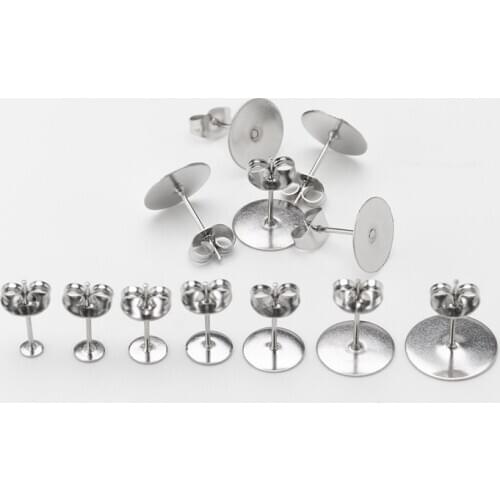 100pcs/lot 3-12mm Stainless Steel Blank Post Earring Studs Base Pins With Earring Plug Findings Ear Back For DIY Jewelry Making