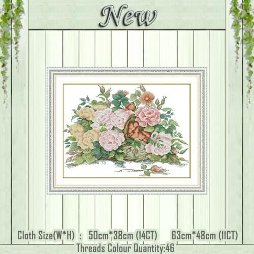 The rose flower basket decor diy counted printed on the canvas DMC 11CT 14CT kits Chinese Cross Stitch embroidery needlework Set