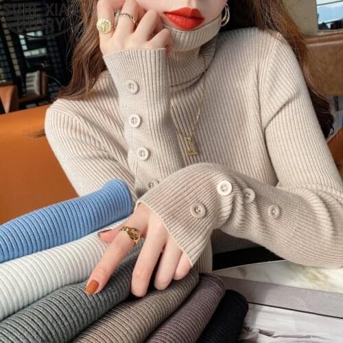 Thicken Knitted Pullover Women 2021 New Fashion Turtleneck Sweater Autumn and Winter Clothes Long Sleeve Bottoming Shirt 16292