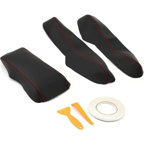 Black+Red Line Armrest For Honda Civic 2016 2017 2018 Center Professional Trim 3Pcs